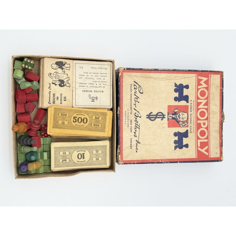 Vintage 1946-51 Parker Brothers Monopoly Game Great shape wood pieces no board - Picture 12 of 12